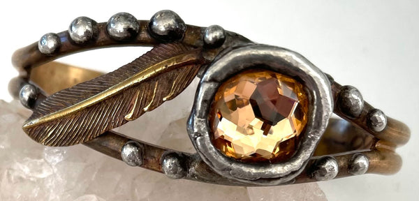 Mikal Winn Topaz Swarovsky Brass Feather Bracelet