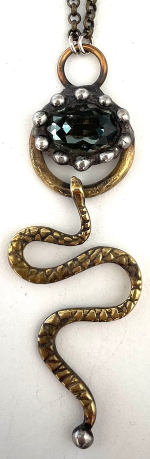 Mikal Winn India Sapphire Brass Snake Necklace