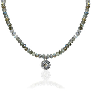 Tat2 Designs Vintage Silver Labradorite Rondelle Disc Necklace