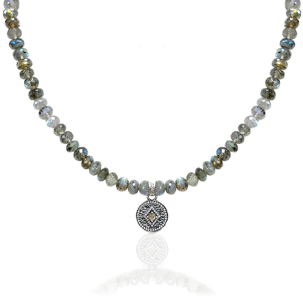 Tat2 Designs Vintage Silver Labradorite Rondelle Disc Necklace
