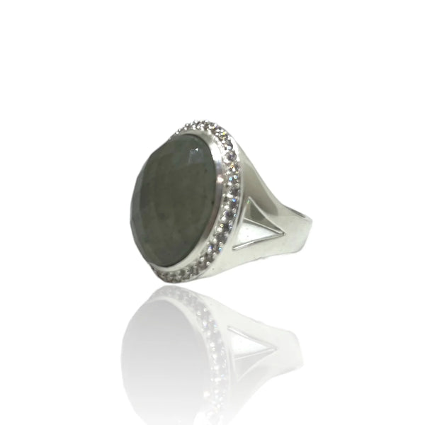 Tat2 Designs Forte Ring – Satin Silver Labradorite | Trinity Collection