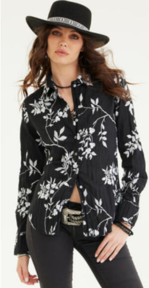 Cino Wrinkle Long Sleeves Floral Button Down Shirt