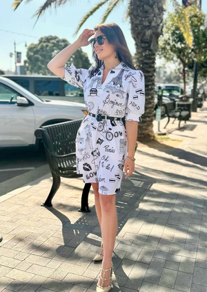 Joseph Ribkoff Poplin Conversational Print A-Line Dress