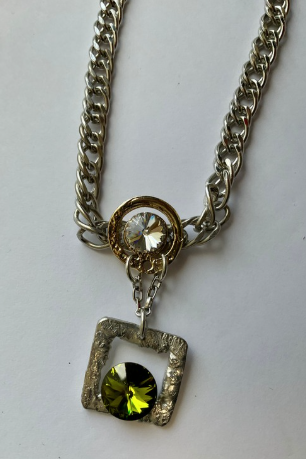 J. Jansen Designs #3 Square Pendant Necklace With Austrian Crystal