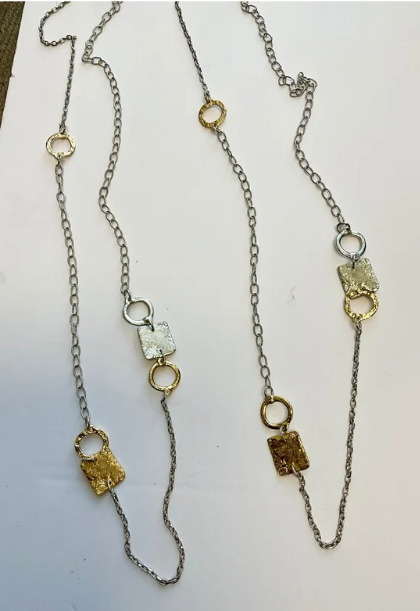 J. Jansen Designs #44 Long Chain Necklace Silver & Gold