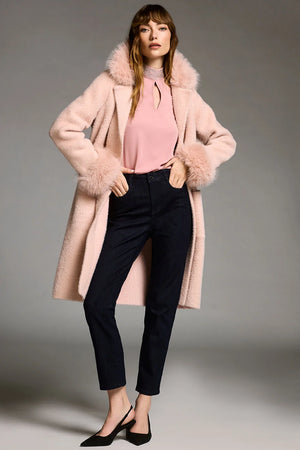 Joseph Ribkoff Feather Yarn and Faux Fur Sweater Coat
