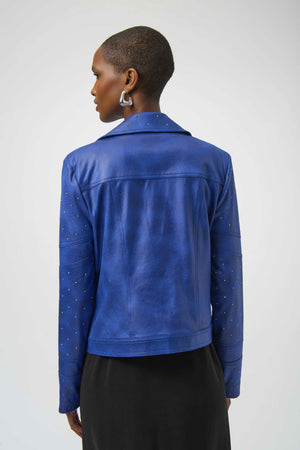 Joseph Ribkoff Foiled Faux Suede Fitted Jacket With Rhinestones