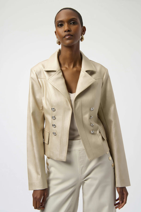 Joseph Ribkoff Leatherette Notched Collar Fitted Jacket