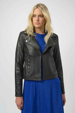 Joseph Ribkoff Foiled Faux Suede Fitted Jacket With Rhinestones