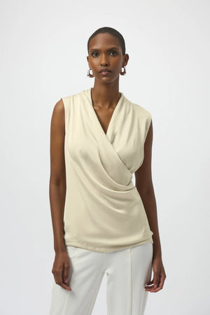 Joseph Ribkoff Recycled Satin & Silky Knit Sleeveless Wrap Top
