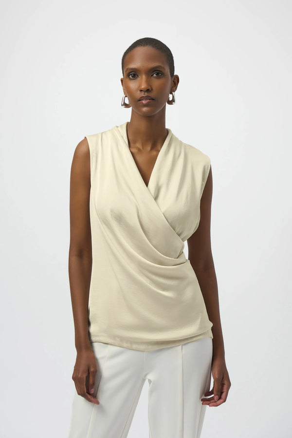 Joseph Ribkoff Recycled Satin & Silky Knit Sleeveless Wrap Top