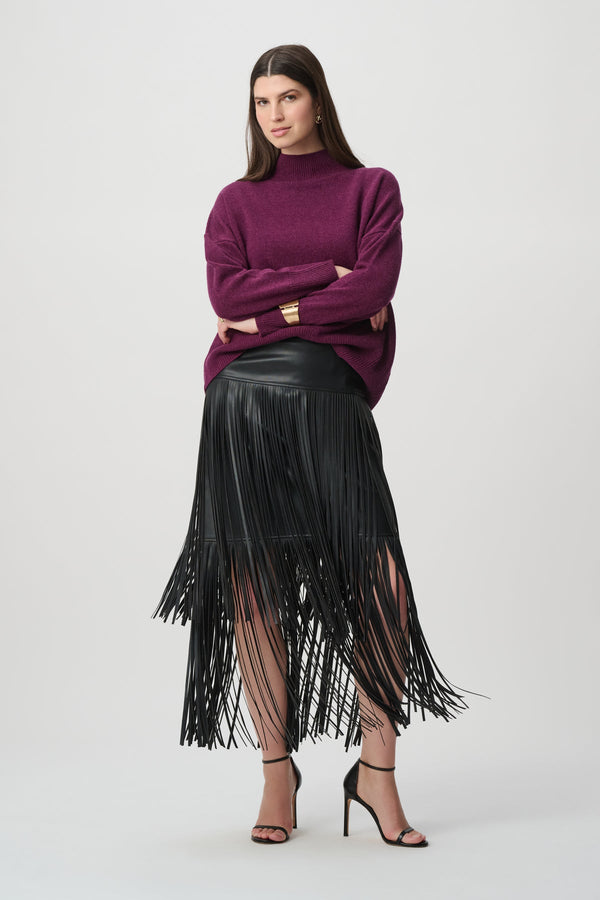 Joseph Ribkoff Leatherette Fringe Skirt