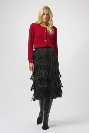 Joseph Ribkoff Pleated Pencil Skirt With Tiered Fringes