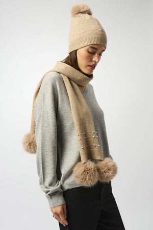 Joseph Ribkoff Knitted Faux Fur Pompom Scarf