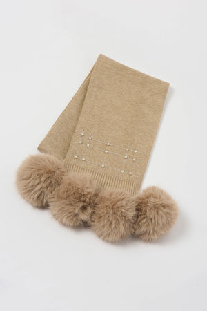 Joseph Ribkoff Knitted Faux Fur Pompom Scarf