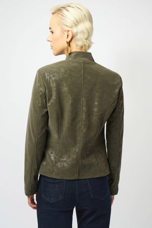Joseph Ribkoff Foiled Faux Suede Fitted Moto Jacket