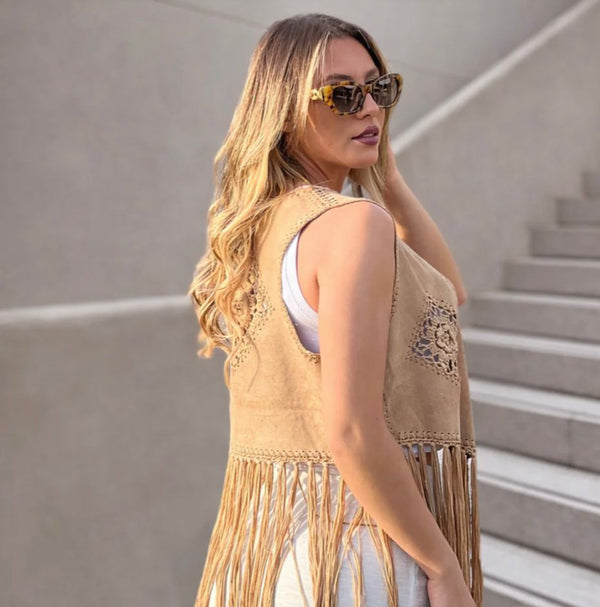PHO Firenze Gilet Eco Suede With Fringes