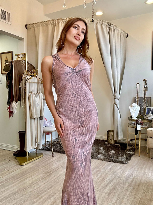Michelle Jonas Elaine Maxi-Pink Snake Dress