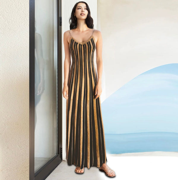 Aggel Knitwear Lurex Two-Tone Open-Knit Maxi Dress
