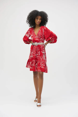 Joseph Ribkoff Gauze Tropical Print Flounced Dress