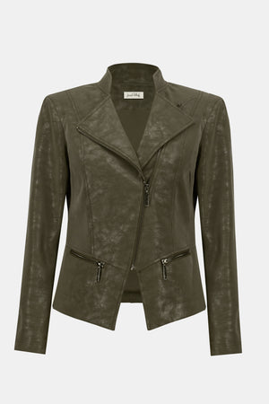 Joseph Ribkoff Foiled Faux Suede Fitted Moto Jacket