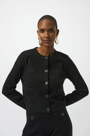 Joseph Ribkoff Sweater Knit Crew Neck Button-Front Jacket
