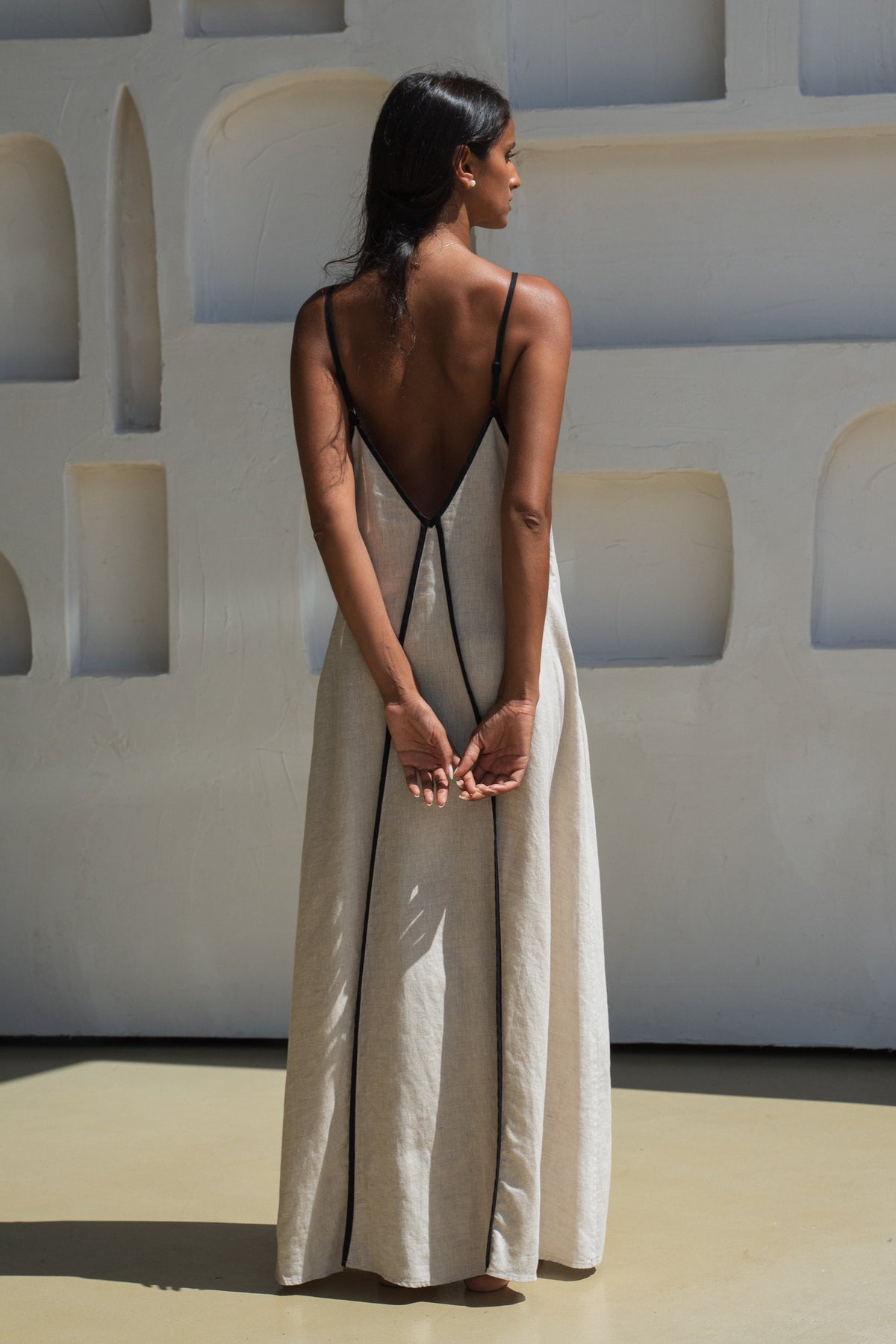 azalea maxi dress Lilly Pilly Azalea Linen Maxi Dress Black & Oatmeal
