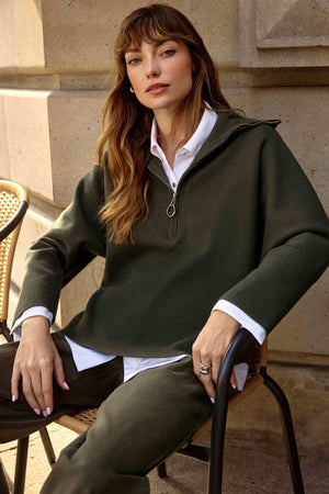 Joseph Ribkoff Sweater Knit Boxy Pullover With Zipped Collar
