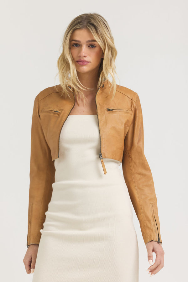 Jakett NYC Cropped Vespa Patina Leather Jacket