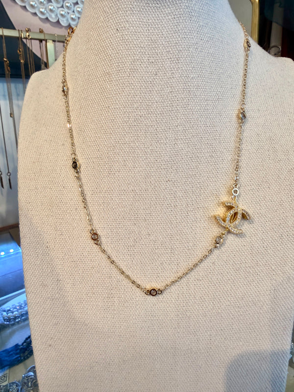 Ramina Pearls 18" Small Gold CC On Diamond By Yard Necklace