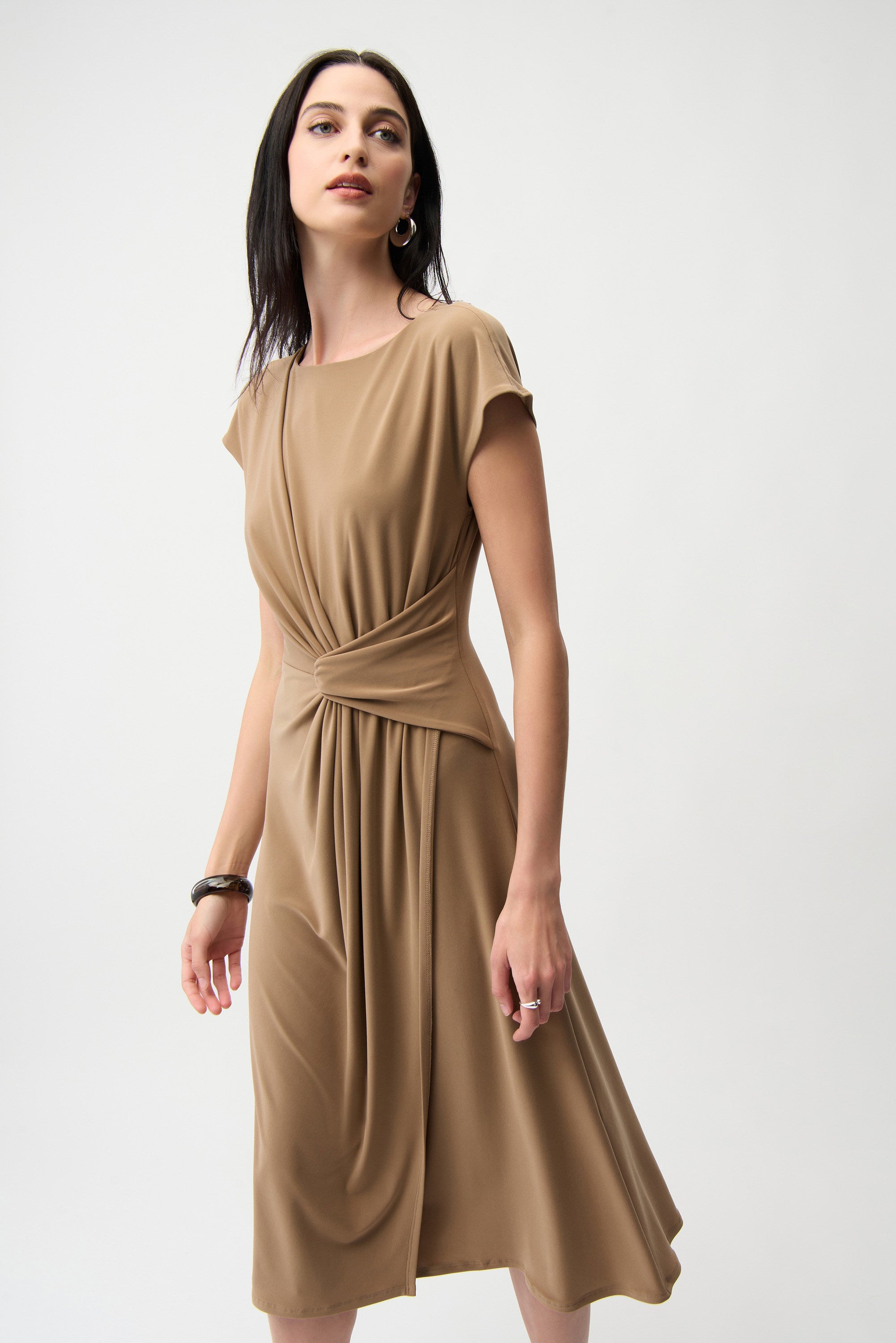 Joseph Ribkoff Casual Ruched Wrap Dress Style 261146 Beige - Size 12 Joseph Ribkoff Casual Ruched Wrap Dress Style 261146 Beige - Size 12
