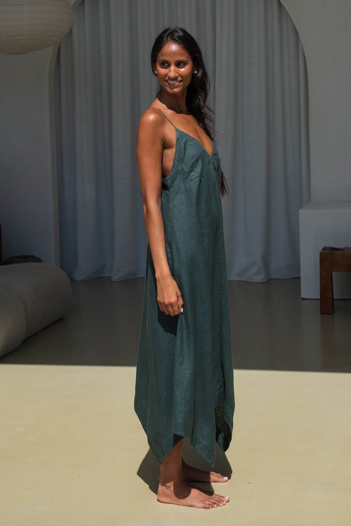 Lilly Pilly Inez Linen Midi Dress | 100% European Flax, Hanky Hem | Forest - PapillonStyles Lilly Pilly Inez Linen Midi Dress | 100% European Flax, Hanky Hem | Forest - PapillonStyles