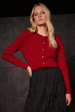 Joseph Ribkoff Cashmere Button-Front Crew Neck Cardigan