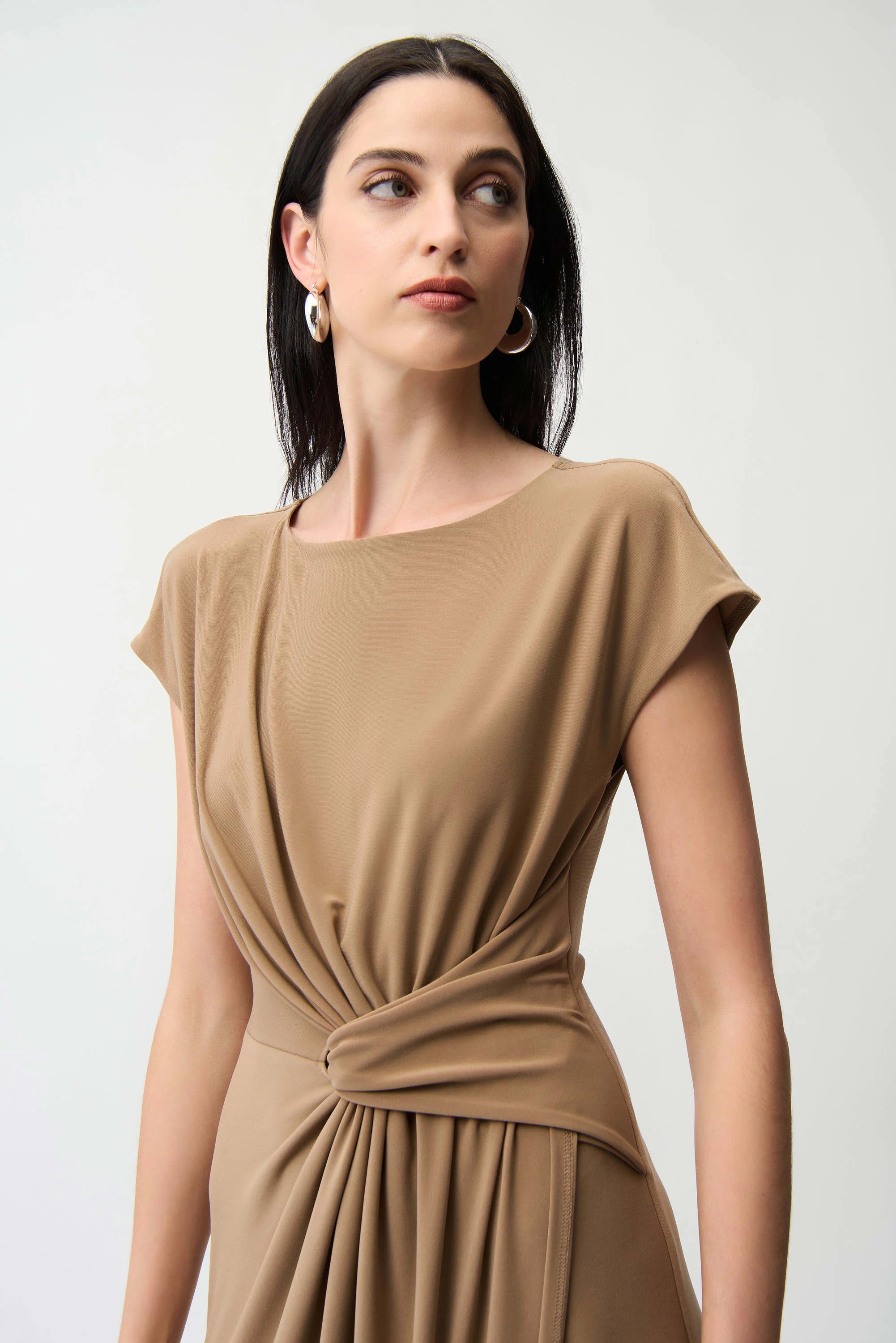 Joseph Ribkoff Casual Ruched Wrap Dress Style 261146 Beige - Size 12 Joseph Ribkoff Casual Ruched Wrap Dress Style 261146 Beige - Size 12