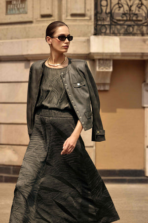 Joseph Ribkoff Foiled Faux Suede Fitted Jacket