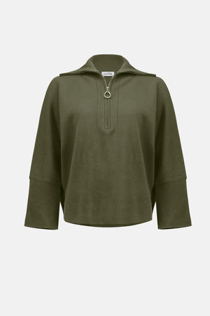 Joseph Ribkoff Sweater Knit Boxy Pullover With Zipped Collar