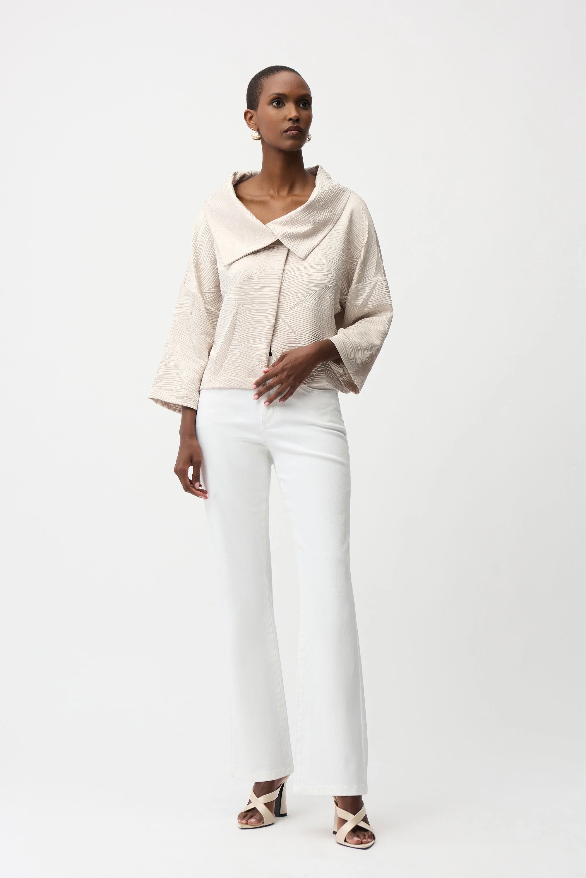 Joseph Ribkoff Pleated Satin Boxy Jacket – Moonstone | PapillonStyles Joseph Ribkoff Pleated Satin Boxy Jacket – Moonstone | PapillonStyles