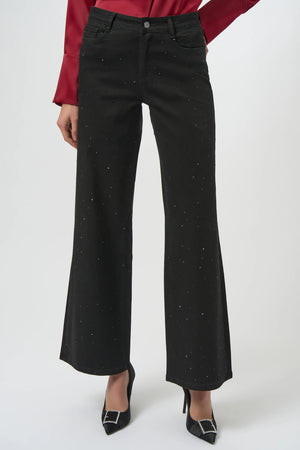 Joseph Ribkoff Classic Wide Leg Jeans With Rhinestones
