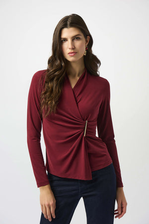 Joseph Ribkoff Moss Crepe Fitted Wrap Top