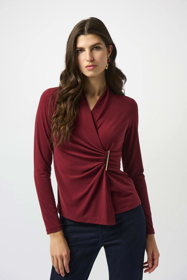 Joseph Ribkoff Moss Crepe Fitted Wrap Top