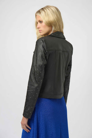 Joseph Ribkoff Foiled Faux Suede Fitted Jacket With Rhinestones