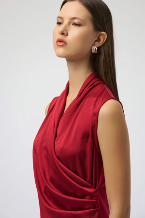 Joseph Ribkoff Recycled Satin & Silky Knit Sleeveless Wrap Top