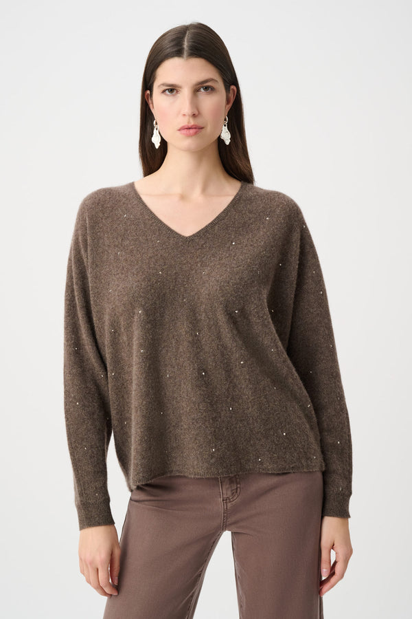 Joseph Ribkoff Rhinestone Cashmere V-Neck Sweater