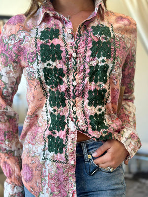 Nu Vintage Button Down Embroidery Blouse