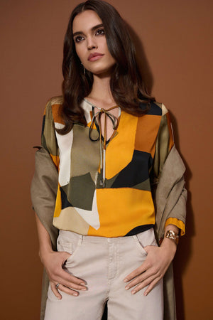 Joseph Ribkoff Recycled Satin Abstract Print Straight Tunic