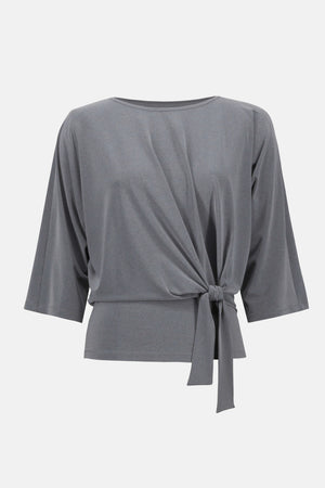 Joseph Ribkoff Melange Silky Knit Boxy Top With Knot Detail