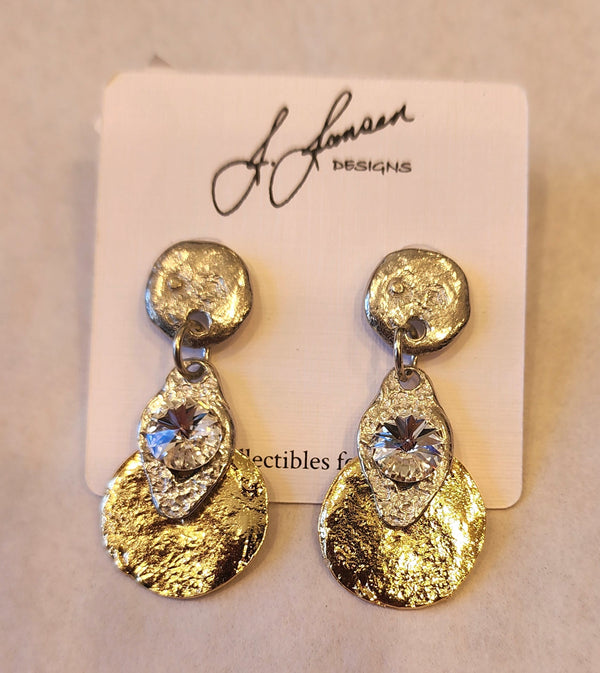 J. Jansen Desings Silver Gold With Clear Swarovski Earrings
