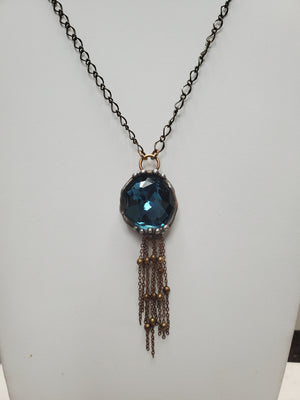 Mikal Winn Montana Blue Swarovsky Ball Chain Fringe Necklace