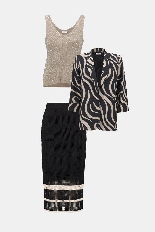 Joseph Ribkoff Sweater Knit Open Stitch Stripe Skirt