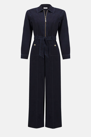Joseph Ribkoff "Charlie's Angels" Stretch Denim Zip Front Wide Leg Jumpsuit